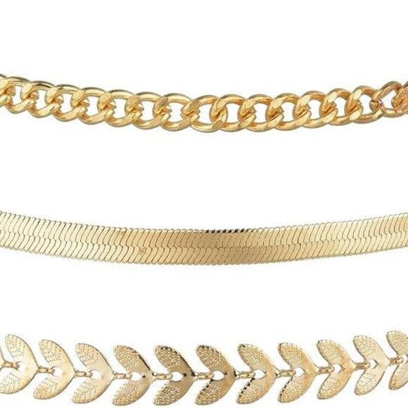 NWOT - Set of 3 Anklets  - Gold Tone Snake Chain - Picture 2 of 4